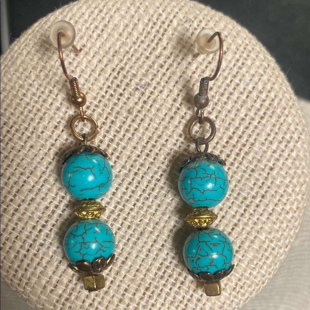 Turquoise Beaded Dangle Earrings